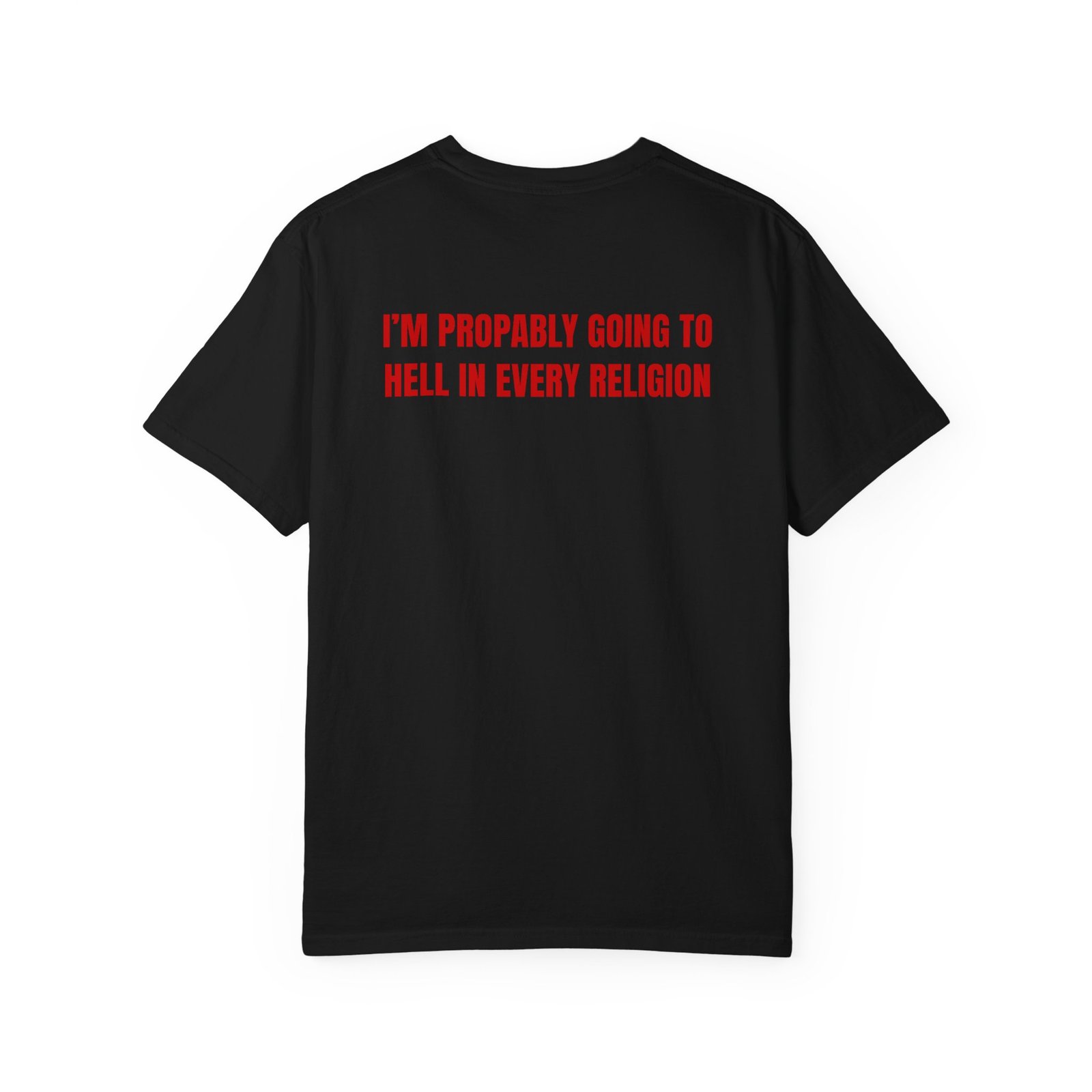 12012472537277910219_2048.jpeg Graphic T-Shirt — "I'm Probably Going to Hell in Every Religion" Statement Tee - Image 1
